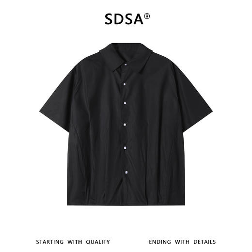 SDSA男装2026新款高贵轻奢日系简约纯色下摆褶皱翻领短袖衬衫百搭 商品图0