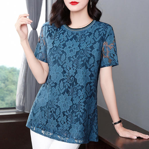 女士蕾丝衫2026年新款大码夏季女装胖mm宽松短袖上衣洋气漂亮小衫 商品图3