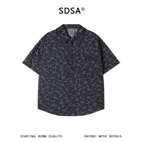 SDSA男装2026新款高贵轻奢日系简约满印植物花卉短袖衬衫百搭休闲
