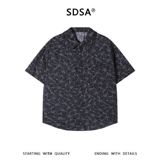 SDSA男装2026新款高贵轻奢日系简约满印植物花卉短袖衬衫百搭休闲 商品图0