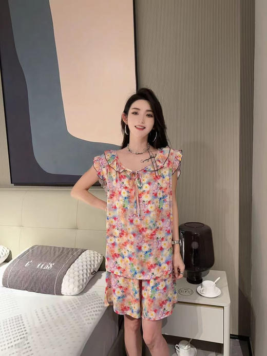 春夏新品大码圆领荷叶边袖口减龄家居服两件套（居家旅游必备） 商品图2