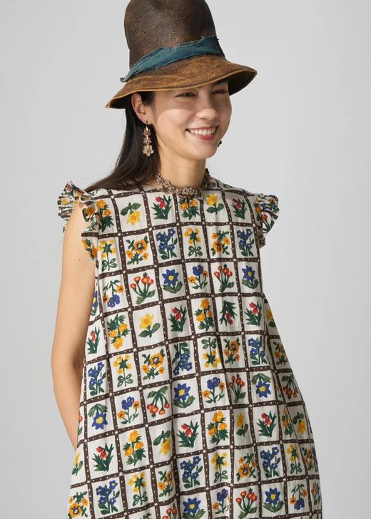 日系4/5*R艺术印花棉麻小飞袖宽松廓形连衣裙&上衣 商品图1