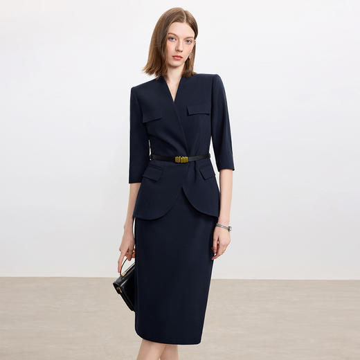 IWY/工装通勤藏蓝色职业套装女七分袖职场办公商务工装藏青色套装套裙CS2340 商品图2