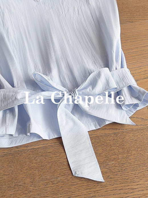 专柜实拍【小众设计！】拉夏贝尔/La Chapelle蕾丝圆领拼接花边下摆褶皱系带无袖小衫简约净版薄上衣 商品图6