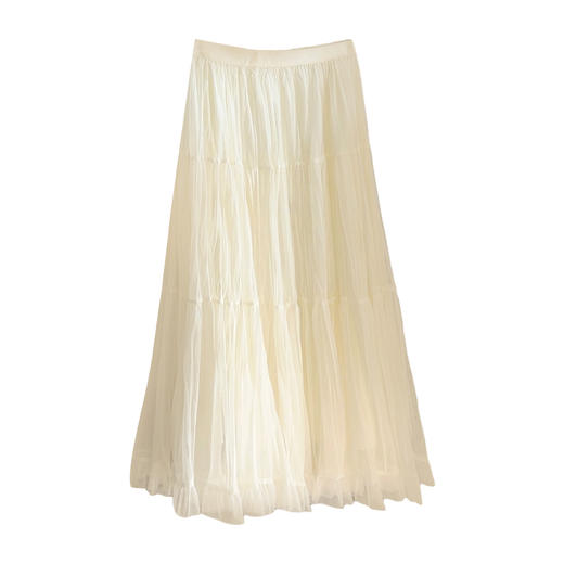 法式温柔风 中长款大摆伞裙 女春夏季新款高腰网纱A字裙 褶皱百褶半身裙 商品图1