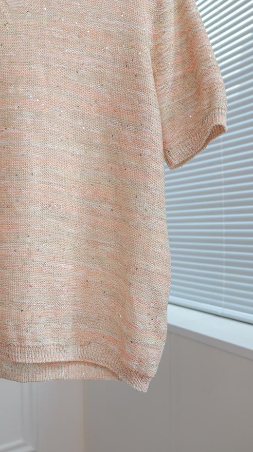 日光鎏金|洋气晕染V领亮片短袖衫 商品图2