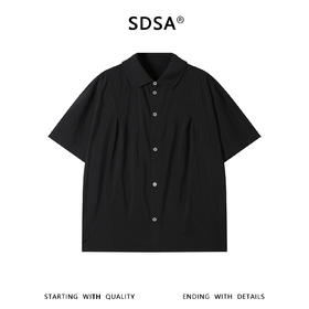 SDSA男装2026新款高贵轻奢潮牌简约褶皱纯色短袖衬衫显瘦百搭上衣
