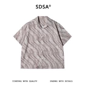 SDSA男装2026新款高贵轻奢水波纹满印古巴领短袖衬衫宽松复古上衣