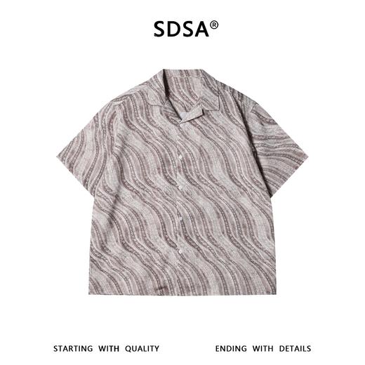 SDSA男装2026新款高贵轻奢水波纹满印古巴领短袖衬衫宽松复古上衣 商品图0