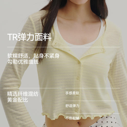 森马长袖T恤女夏短款肌理提花修身木耳边针织衫圆领2026新款开衫 商品图3