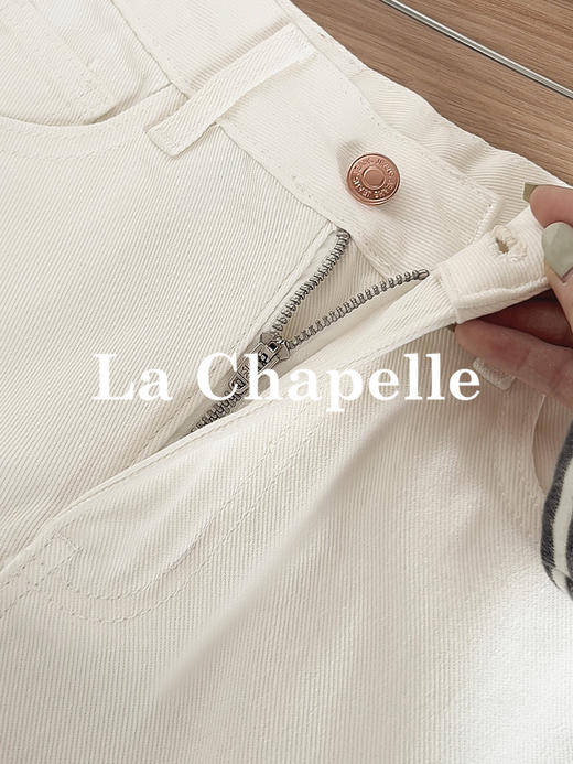 专柜实拍【露丝同款】拉夏贝尔/La Chapelle质感牛仔！复古单扣口袋后撞色标直筒阔腿白色净版牛仔裤 商品图8