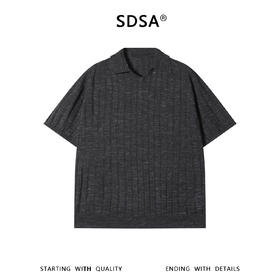 SDSA男装2026新款高贵轻奢慵懒风竖纹设计海鸥领短袖T恤百搭休闲