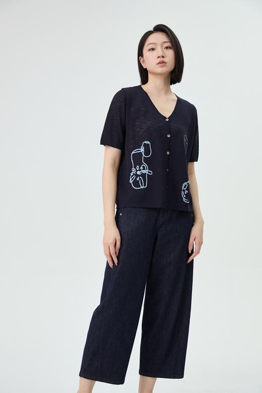 水淼2026夏新款V领短袖高档气质刺绣开衫2414 商品图0