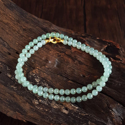 【天然正品】A货翡翠天然细腻冰种飘蓝花约6.5MM翡翠圆珠项链 链长：56CM 250326NJS13 商品图2