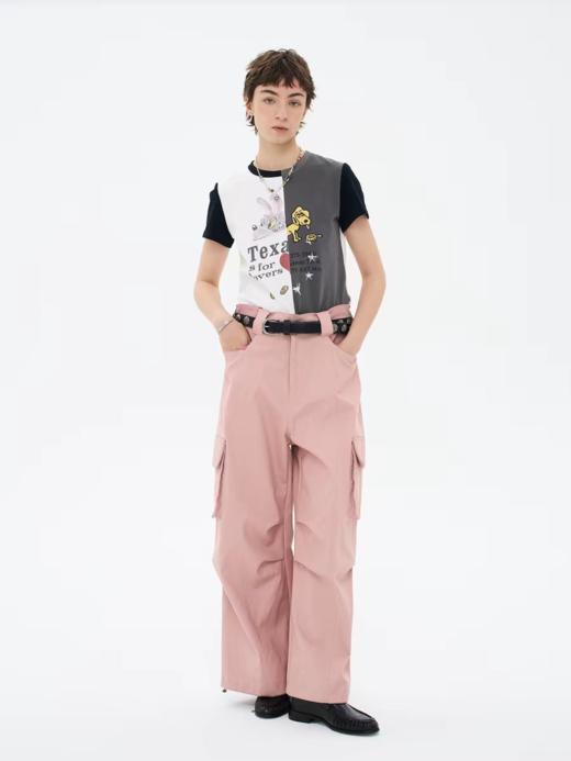 local tag/lt26ssk23/德州巴黎 复古印花拼接T 全棉撞色正肩修身短袖 商品图1