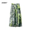 真丝绿底印花高腰松紧腰宽松半身裙 商品缩略图4