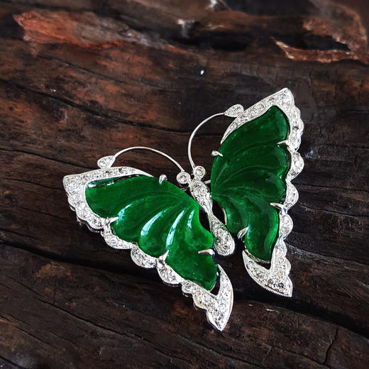 【天然正品】A货翡翠AU750白金镶钻镶天然细腻满绿糯种蝴蝶造型翡翠胸针项链40.4*32.4*7.6MM（皆取最大值）250326NJM12 商品图3