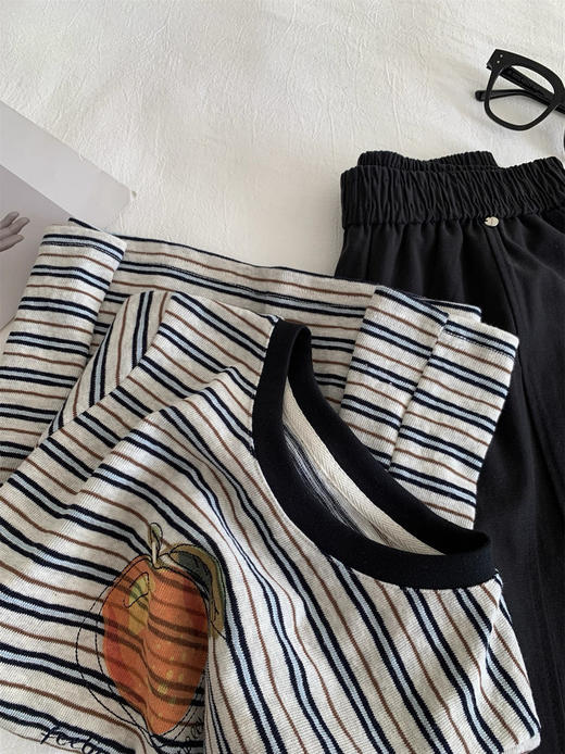 老米优品🎈3-5天。巨藏肉减龄款！🍊《橘子条纹短袖T恤》 慵懒感拉满的百搭单品~T260408A 商品图7