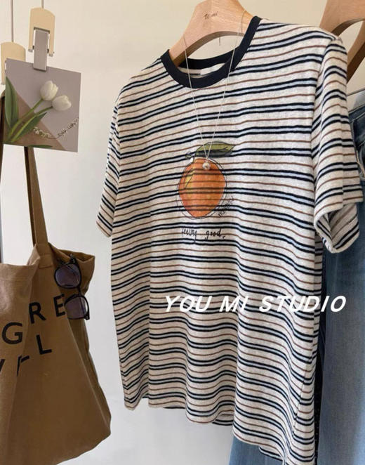 老米优品🎈3-5天。巨藏肉减龄款！🍊《橘子条纹短袖T恤》 慵懒感拉满的百搭单品~T260408A 商品图3