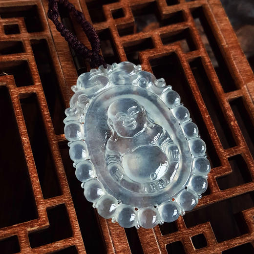 【天然正品】A货翡翠天然细腻冰种连珠瑞兽纹佛公造型（平安吉祥、福气满满）翡翠吊坠项链43.7*33.3*4.7MM（皆取最大值）220326TJ14 商品图7