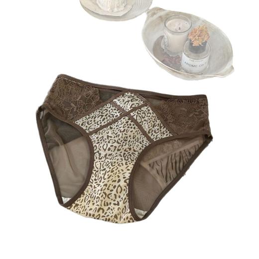 【超火辣❗️3条装🔥日系豹纹内裤】野性豹纹邂逅精致蕾丝，交叉镂空设计尽显迷人曲线，网纱透视氛围感拉满。柔软面料亲肤透气，蕾丝内裤女镂空网纱拼接斑马纹中腰三角短裤QQ 商品图5