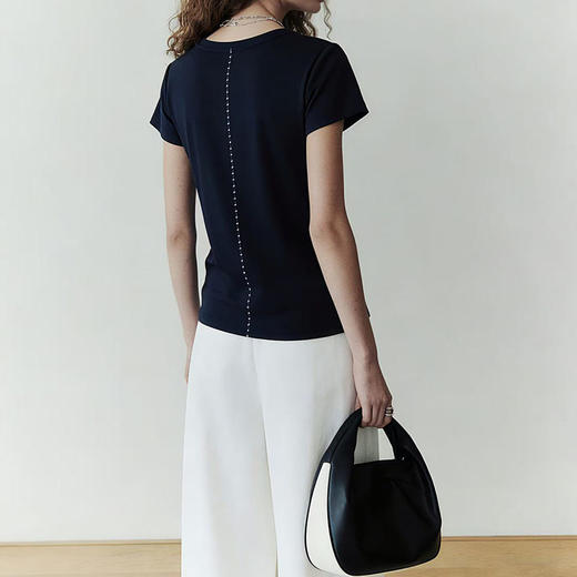 「预售」「高货sh」全新升级【铂金会员192/天猫259/差价67】(13725)洛诗琳初柔棉正肩短袖女2026新款后背花针设计撞色圆领T恤 商品图0