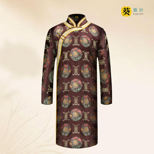 男士织锦长袍咖啡福寿金（偏襟）薄款5件套寿衣寿服套装 商品图1
