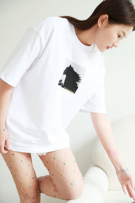 照片印花tee，复古美式半袖。小标刺绣宽松圆领情侣款t恤E040866