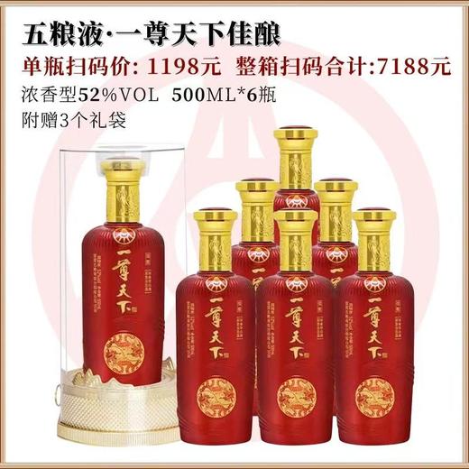 2023年五粮液一尊天下佳酿，52度浓香型白酒，整箱500ml*6瓶，每箱3个礼袋。 商品图2