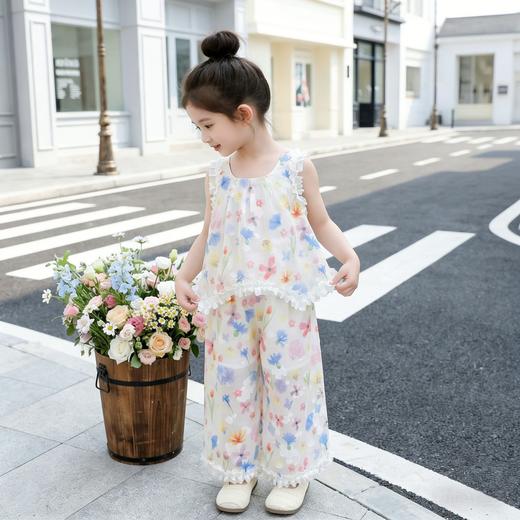 童洛萌女童套装夏季新款洋气儿童宝宝花边无袖背心时尚阔腿裤两件套90-150 商品图2