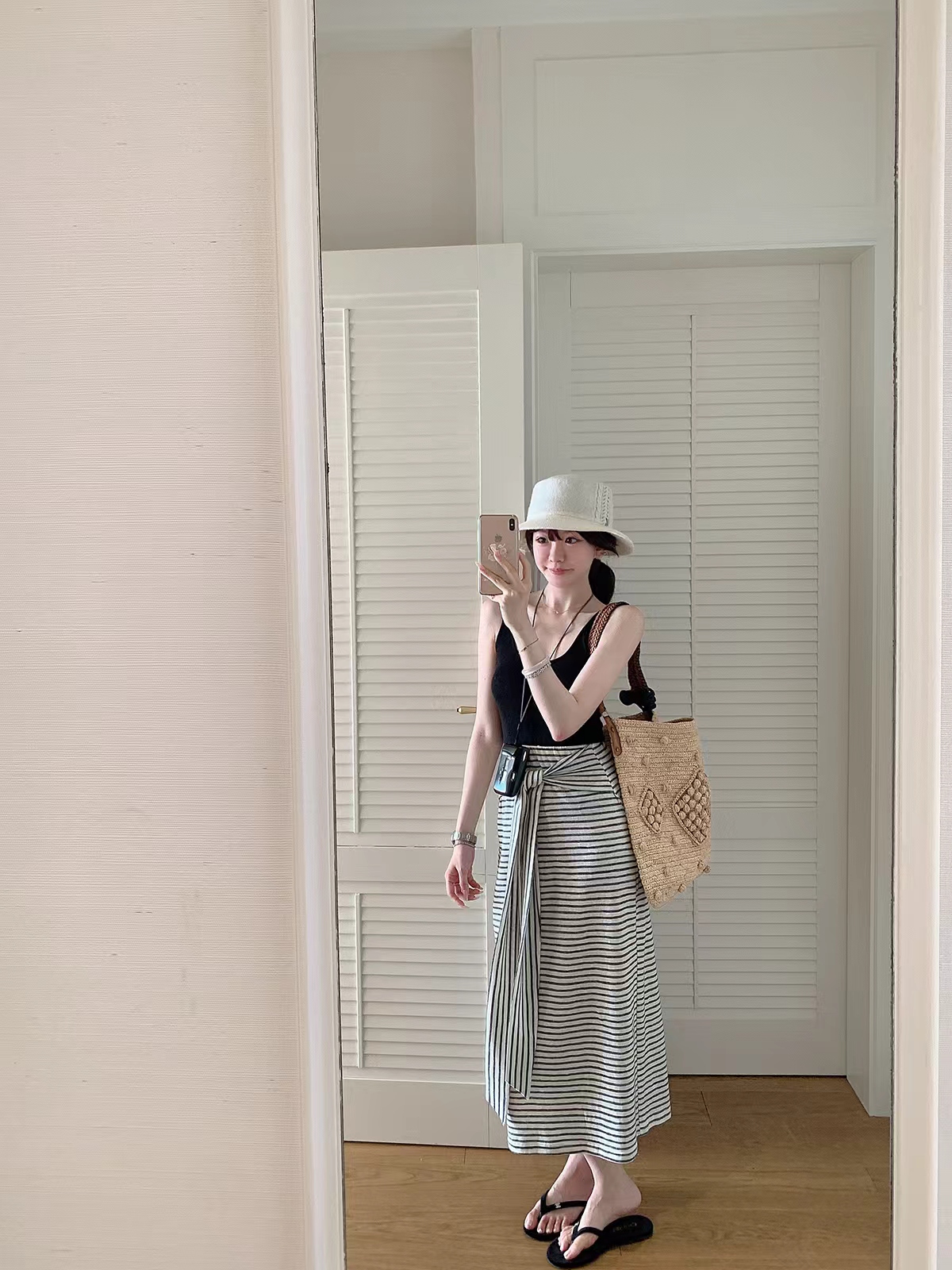 金蘑菇菇 梨形身材天菜！绑带条纹半身裙 高腰系带中长款 遮胯显瘦A字裙