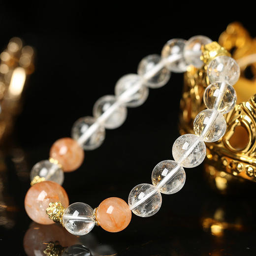 【祈愿吉品】「云水禅心」白水晶配橘红胶花手链女 商品图4