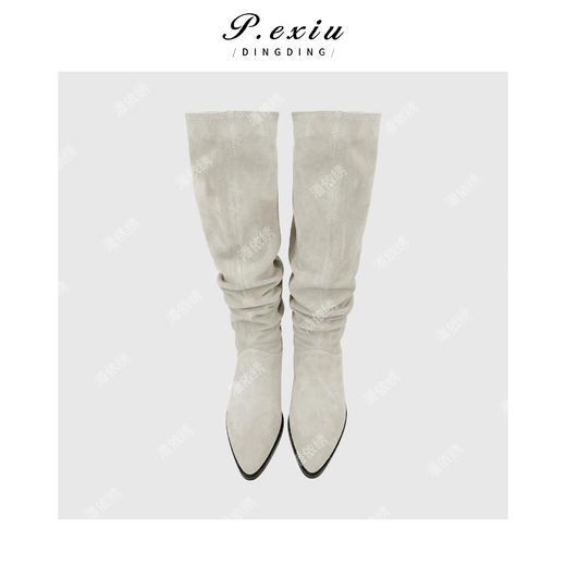 PanYiXiu/潘依绣【堆堆靴】头层牛皮绒面英伦风过膝时装靴长筒靴 QL94202 商品图2