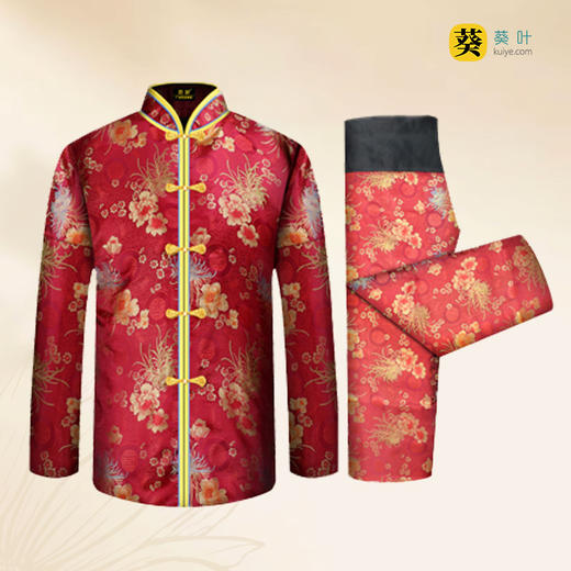女士薄款织锦唐装正红大菊花6件套寿衣寿服套装 商品图1