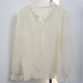 SUSX品牌2026新款浮花柔衫 重工微皱线绣肌理感小衫C127065（下单3-7天发货）