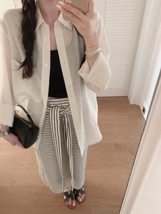 金蘑菇菇 梨形身材天菜！绑带条纹半身裙 高腰系带中长款 遮胯显瘦A字裙 商品图5