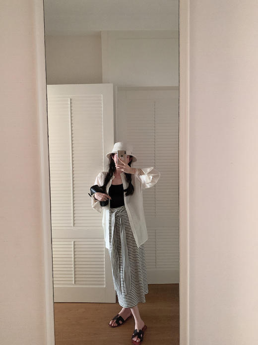 金蘑菇菇 梨形身材天菜！绑带条纹半身裙 高腰系带中长款 遮胯显瘦A字裙 商品图7