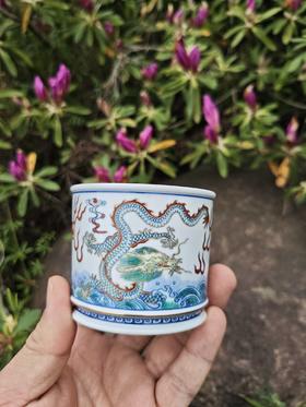 斗彩双龙出海容天杯