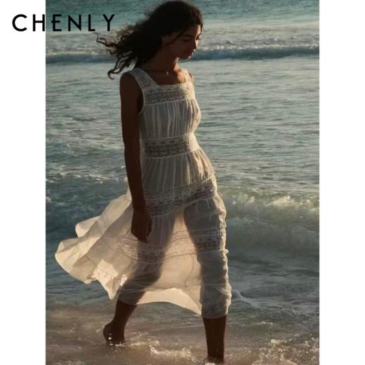 尘衣｜26SS法式蕾丝拼接宽肩连衣裙 商品图0