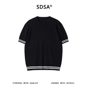 SDSA男装2026新款高贵轻奢日系简约竖纹撞色针织圆领短袖T恤休闲