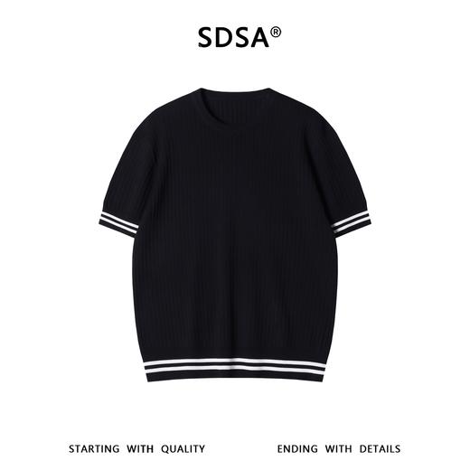 SDSA男装2026新款高贵轻奢日系简约竖纹撞色针织圆领短袖T恤休闲 商品图0