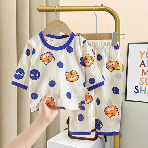 儿童空调服套装【精选纯棉面料，软fufu像云朵☁️】七分袖设计家居服，满印卡通图案睡衣，透气不闷汗，做工走线超工整，机洗不变形！ 儿童撞色睡衣。BB 商品图2