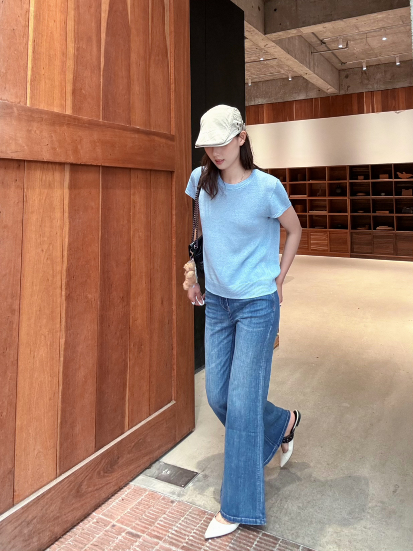 【腿精本腿】噢蜜ooomeooo高弹修身喇叭牛仔裤