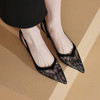 【预售7天】法式尖头真皮细跟蕾丝透气网纱包头凉鞋DB&M5273 商品缩略图3