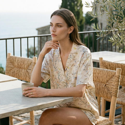 南法SJD/soie jardin3#新款Liberty进口桑蚕丝唐夏山印花温柔家居套头短套装S332TD85 商品图2