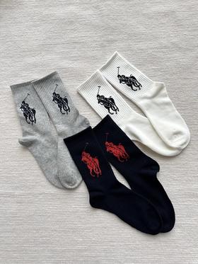 拉夫大马标提花中筒袜三双装