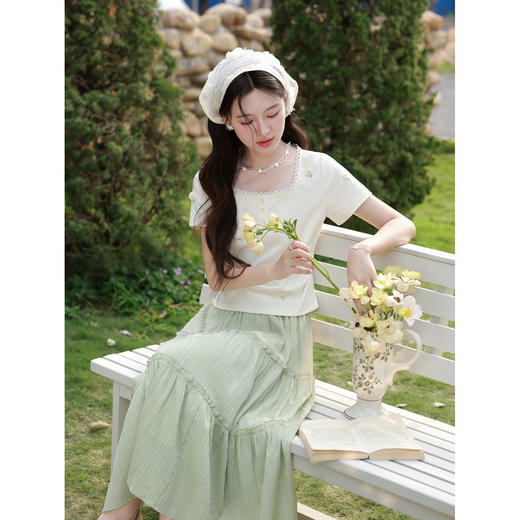 鹿向南「森意清欢」绿色A字半身裙女2026夏季气质艺术感高腰裙子 商品图4