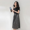 三彩2026夏季新款假两件连衣裙格纹拼接A字裙斜肩长裙M 商品缩略图3