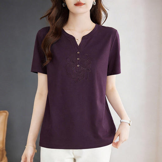 半开襟短袖T恤女夏2026新款大码遮肚藏肉宽松显瘦百搭微胖mm上衣 商品图3