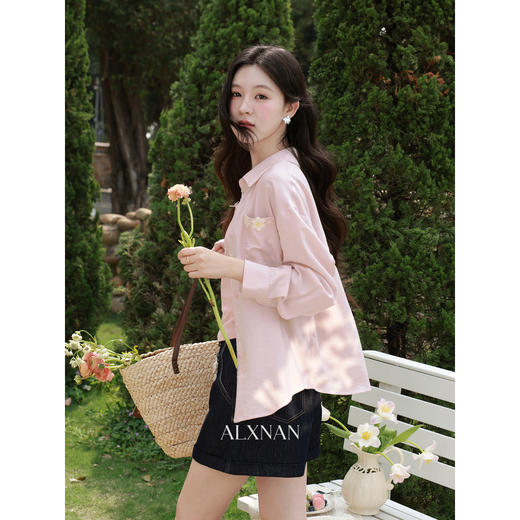 鹿向南「桃汽小盏」设计感甜美粉色衬衫女夏新款独特衬衣流行上衣 商品图1